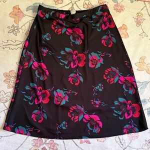 J. Crew Black A-Line Skirt with Pink & Teal Floral Pattern